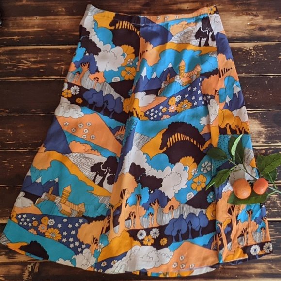 Handmade Vintage Fantasy-Print Midi Skirt - Picture 3 of 4